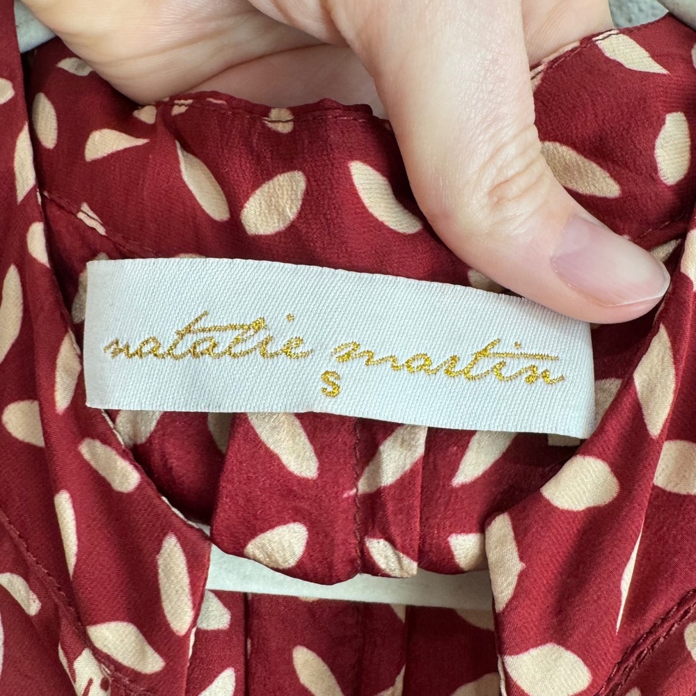 Natalie Martin Silk Burgundy Batik Print Long Sleeve Tunic Boho Dress S Resort - Picture 6 of 9